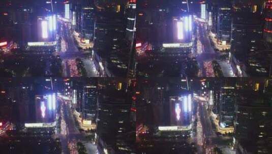 航拍广州天河区商圈十字路口交通夜景高清在线视频素材下载