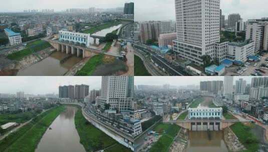 贵港鲤鱼江周边城市建筑高清在线视频素材下载