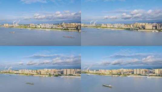 江西省九江市夏季江畔城市景观航拍延时高清在线视频素材下载