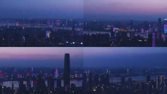 武汉长江两岸夜景航拍高清在线视频素材下载