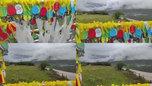 西藏许愿牌哈达祈祷南迦巴瓦峰观景台高清在线视频素材下载