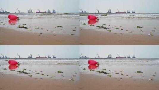 码头沙滩上的红色气球 4K高清在线视频素材下载