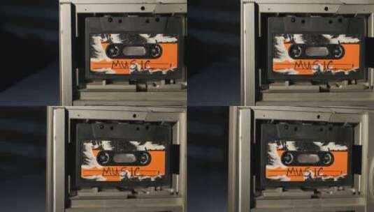 旧录音机盒式里转动的磁带高清在线视频素材下载