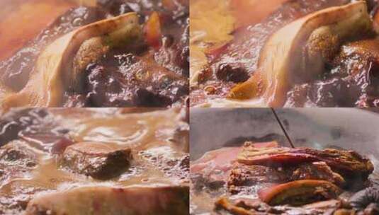 五花肉把子肉慢动作红烧肉卤肉美食烹饪高清在线视频素材下载
