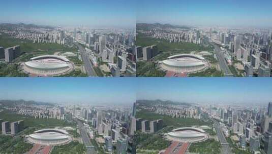 航拍山东济南奥林匹克体育中心高清在线视频素材下载