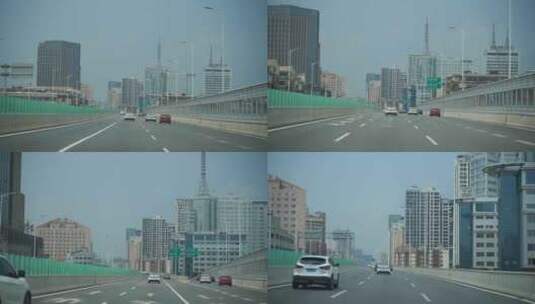 汽车行驶在城市道路车流交通车辆车窗外风景高清在线视频素材下载
