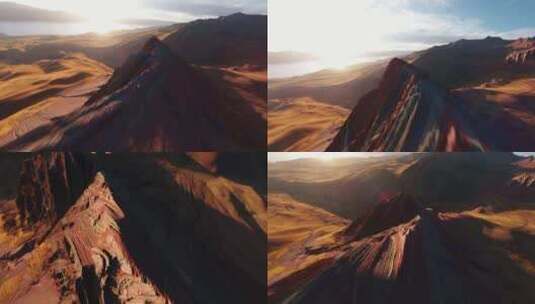 FPV穿越机航拍秘鲁高山山脉山谷蓝天日出高清在线视频素材下载