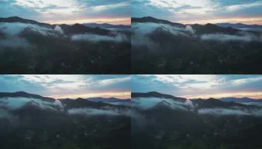 航拍云雾缭绕的群山风光高清在线视频素材下载