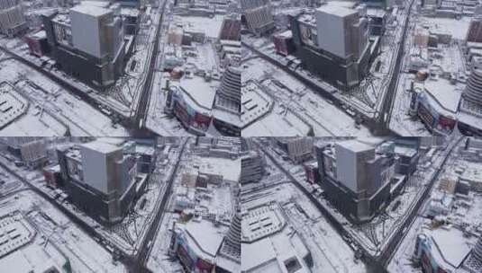 郑州大卫城航拍下雪高清在线视频素材下载