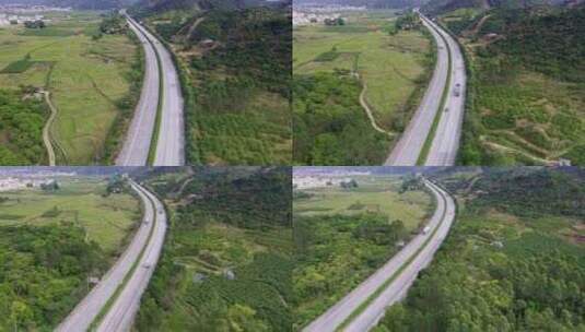 航拍穿过乡村的高速公路高清在线视频素材下载