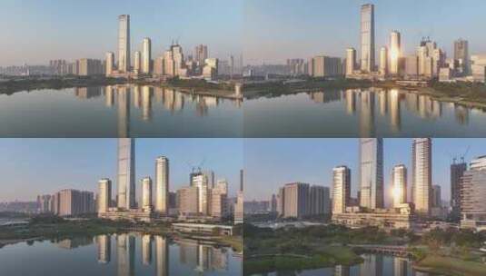 深圳湾1号高档住宅楼清晨航拍高清在线视频素材下载