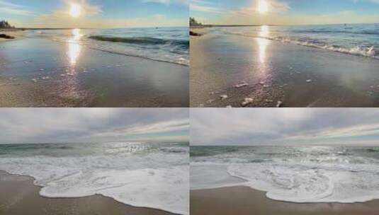 海边海滩海浪拍打沙滩海浪声海岸海水潮汐高清在线视频素材下载