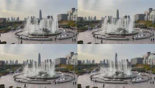 济南泉城广场白天音乐喷泉素材高清在线视频素材下载