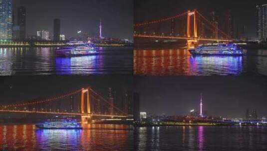 武汉长江游船夜景灯光秀高清在线视频素材下载