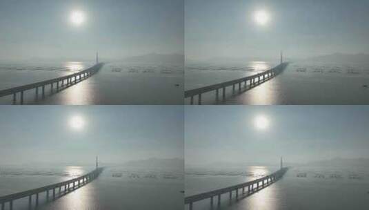 深圳湾公路大桥航拍深圳湾大桥日出桥梁阳光高清在线视频素材下载