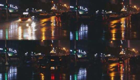 3孤独-雨夜城市街角汽车驶过高清在线视频素材下载