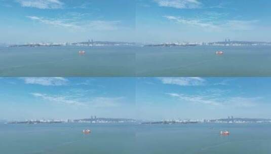 厦门风光航拍厦门湾港口大海城市海平面飞行高清在线视频素材下载