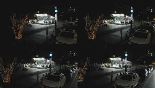 石油大学 夜市 路灯 街道 散步 小吃高清在线视频素材下载
