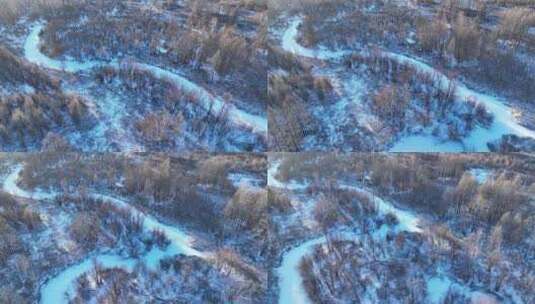 航拍冰雪覆盖的冻土森林湿地高清在线视频素材下载