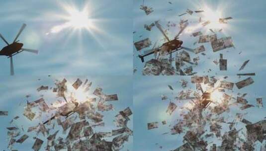 冈比亚达拉西斯纸币直升机撒钱高清在线视频素材下载