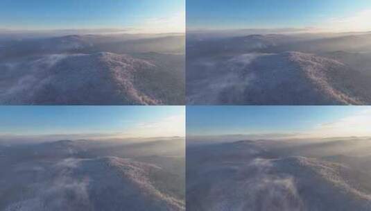 大兴安岭冬季黎明山林雾凇冷空气高清在线视频素材下载