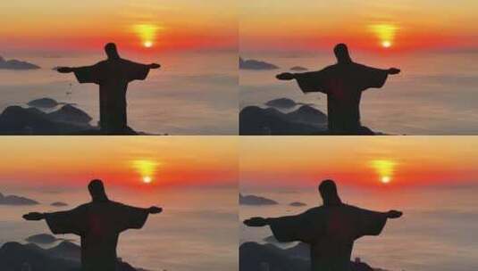 日出在基督救世主里约雕像在里约热内卢巴西高清在线视频素材下载