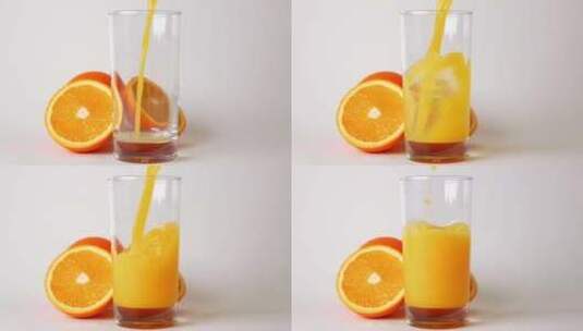 往玻璃杯倒橙汁高清在线视频素材下载
