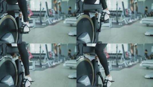 健身房动感单车脚步特写高清在线视频素材下载