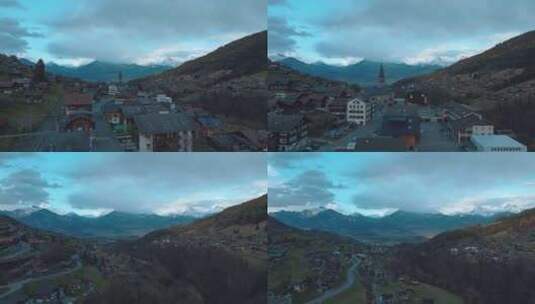 航拍瑞士山谷小镇高清在线视频素材下载