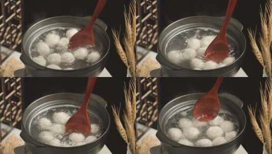 煮汤圆元宵节传统节日美食特写高清在线视频素材下载