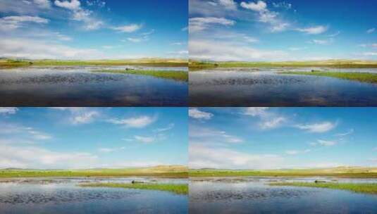 青海湖边的湿地和远处的沙丘高清在线视频素材下载