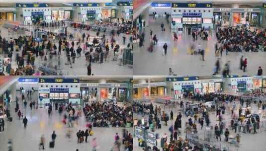 火车站杭州火车东站乘客人流延时摄影高清在线视频素材下载