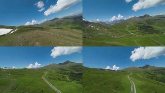 FPV航拍阿尔卑斯山高山森林草地蓝天白云高清在线视频素材下载