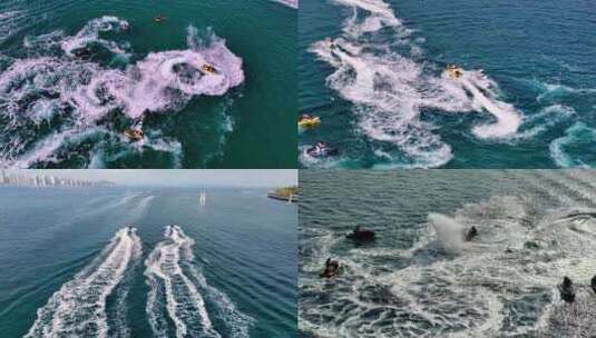 4K航拍海上摩托艇冲浪高清在线视频素材下载