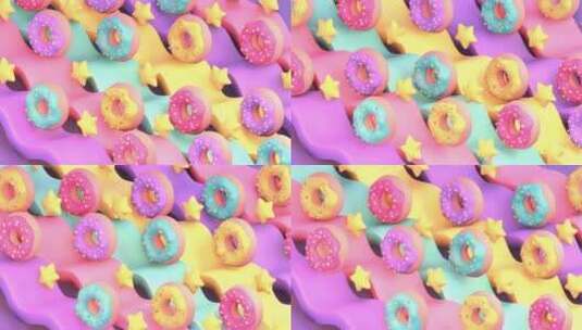 滚动的活泼卡通色块甜甜圈动画高清在线视频素材下载