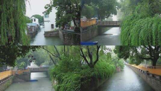 江南水乡下雨素材实拍高清在线视频素材下载