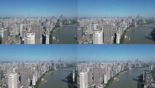 航拍广州珠江城市风光广州城市天际线高清在线视频素材下载