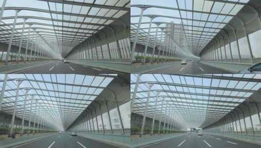 武汉城市高架桥环线快环高速公路隔音墙高清在线视频素材下载