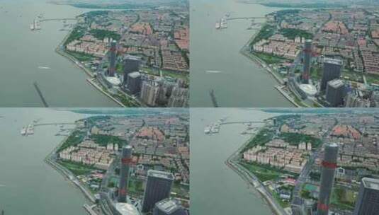 上海宝山长滩观光塔金箍棒建筑航拍高清在线视频素材下载