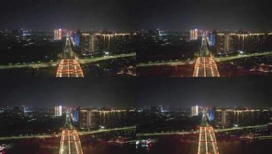 广东佛山东平大桥夜景灯光航拍高清在线视频素材下载