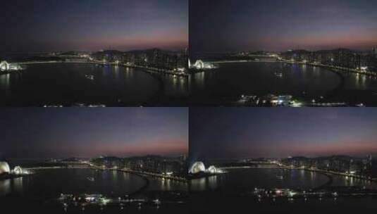 广东珠海城市晚霞夜幕降临夜景灯光航拍高清在线视频素材下载