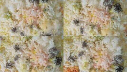 一种有明显霉菌和真菌生长的煮熟的米饭。高清在线视频素材下载