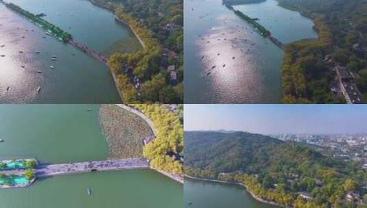 浙江杭州西湖景区断桥残雪风光航拍保俶塔旅高清在线视频素材下载