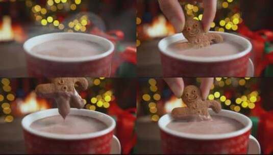 热巧克力，马克杯，姜饼，饼干高清在线视频素材下载