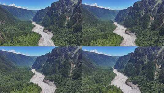 航拍四川甘孜磨西镇燕子沟高山河谷风光高清在线视频素材下载