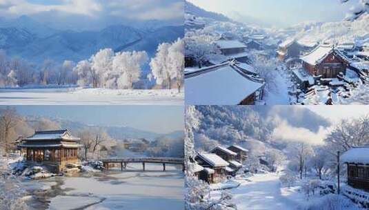 【4K高清】雪景雪原冬季村庄公园唯美意境高清在线视频素材下载