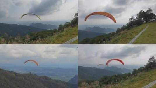 广西大明山滑翔伞飞行高清在线视频素材下载