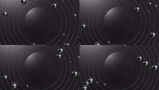 圆形Chrome黑色平台和围绕行星轨道的高清在线视频素材下载