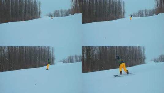 运动员滑雪板在雪坡上的木板上骑行高清在线视频素材下载