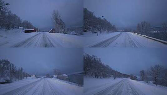 挪威塞尼亚岛北极圈峡湾地貌冬季雪景公路高清在线视频素材下载